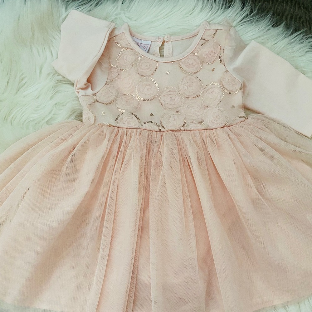 Infant Baby Girl Tull Dress in Blush Pink Rosette